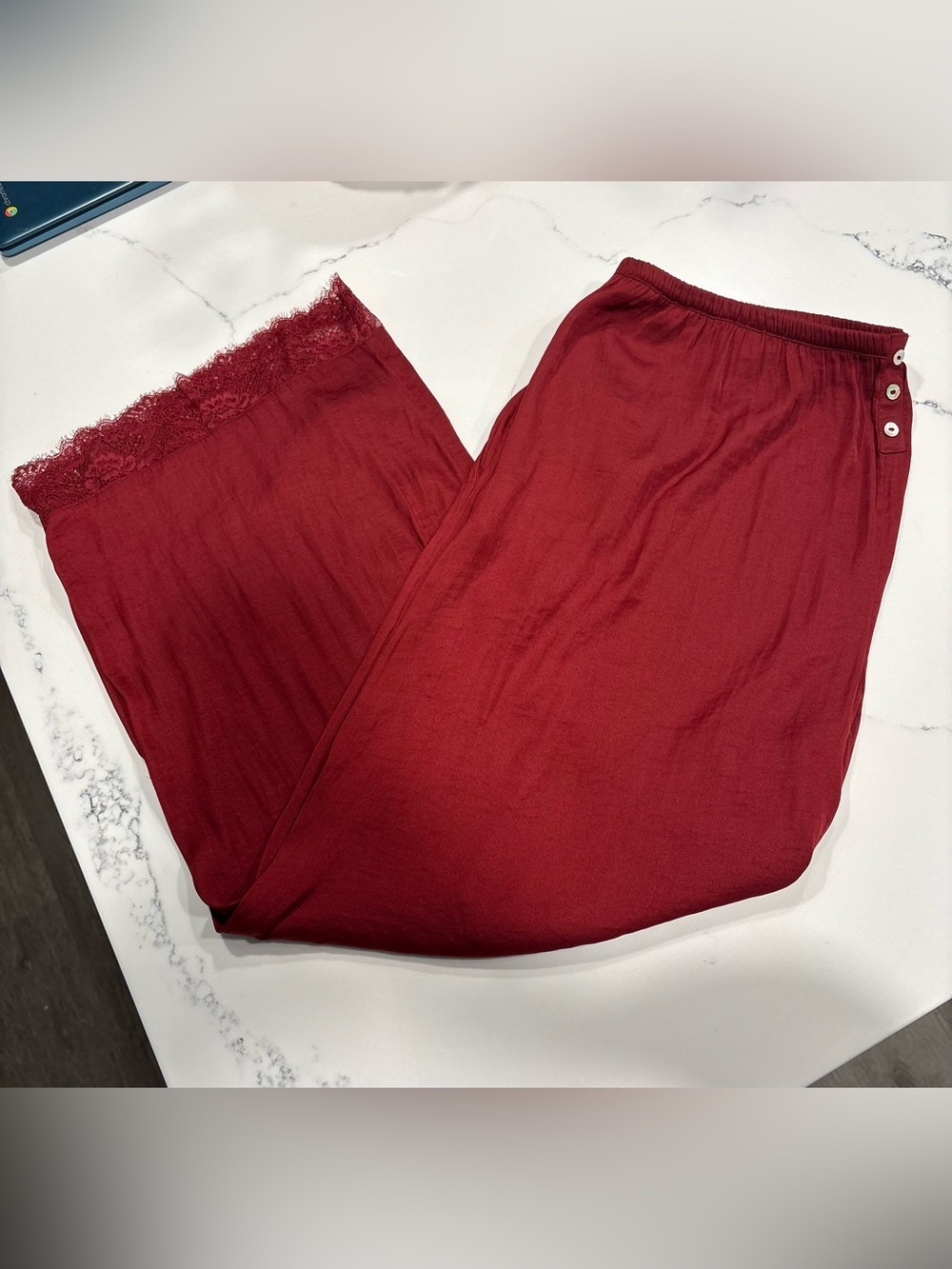 Soma Wide-Leg Lace Hem Pants with lace in Burgundy festival goth fairy casual - Picture 3 of 6
